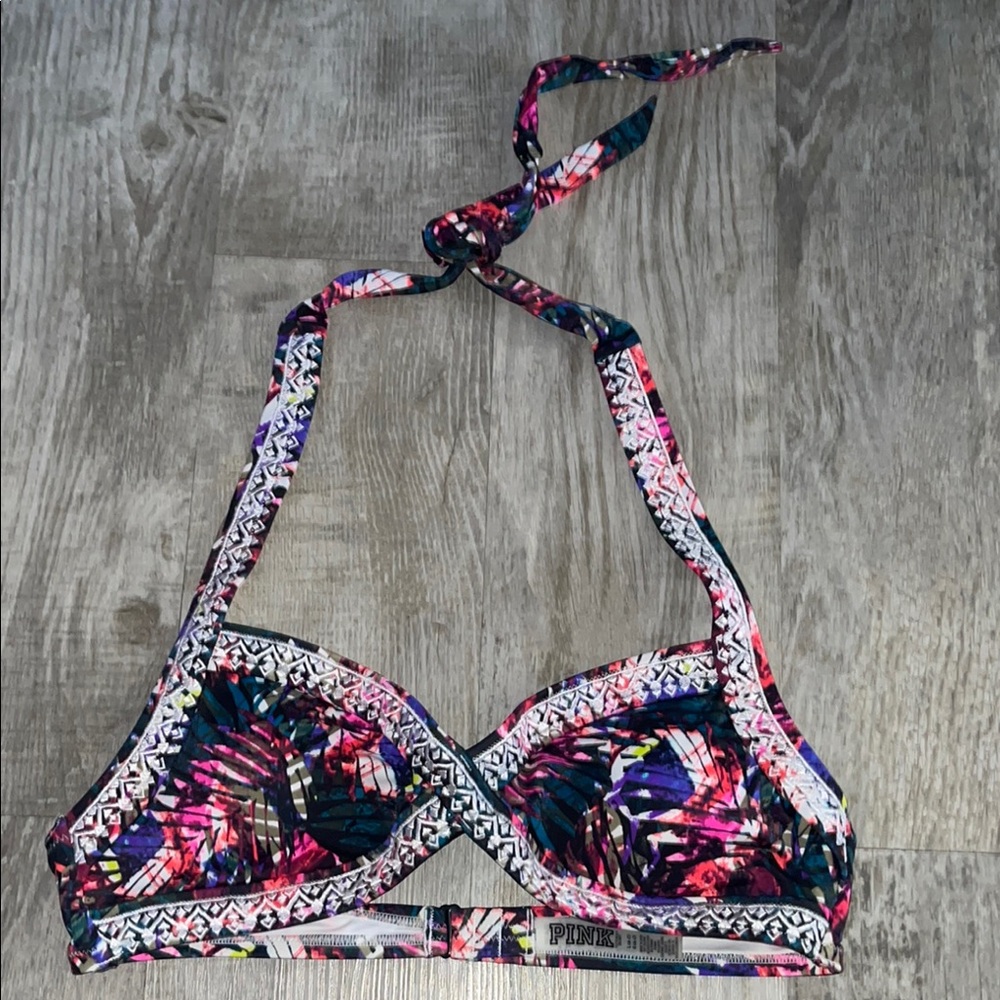 PINK Victoria’s Secret New NWOT Colorful tropical  Halter Bikini Top L (A-C)